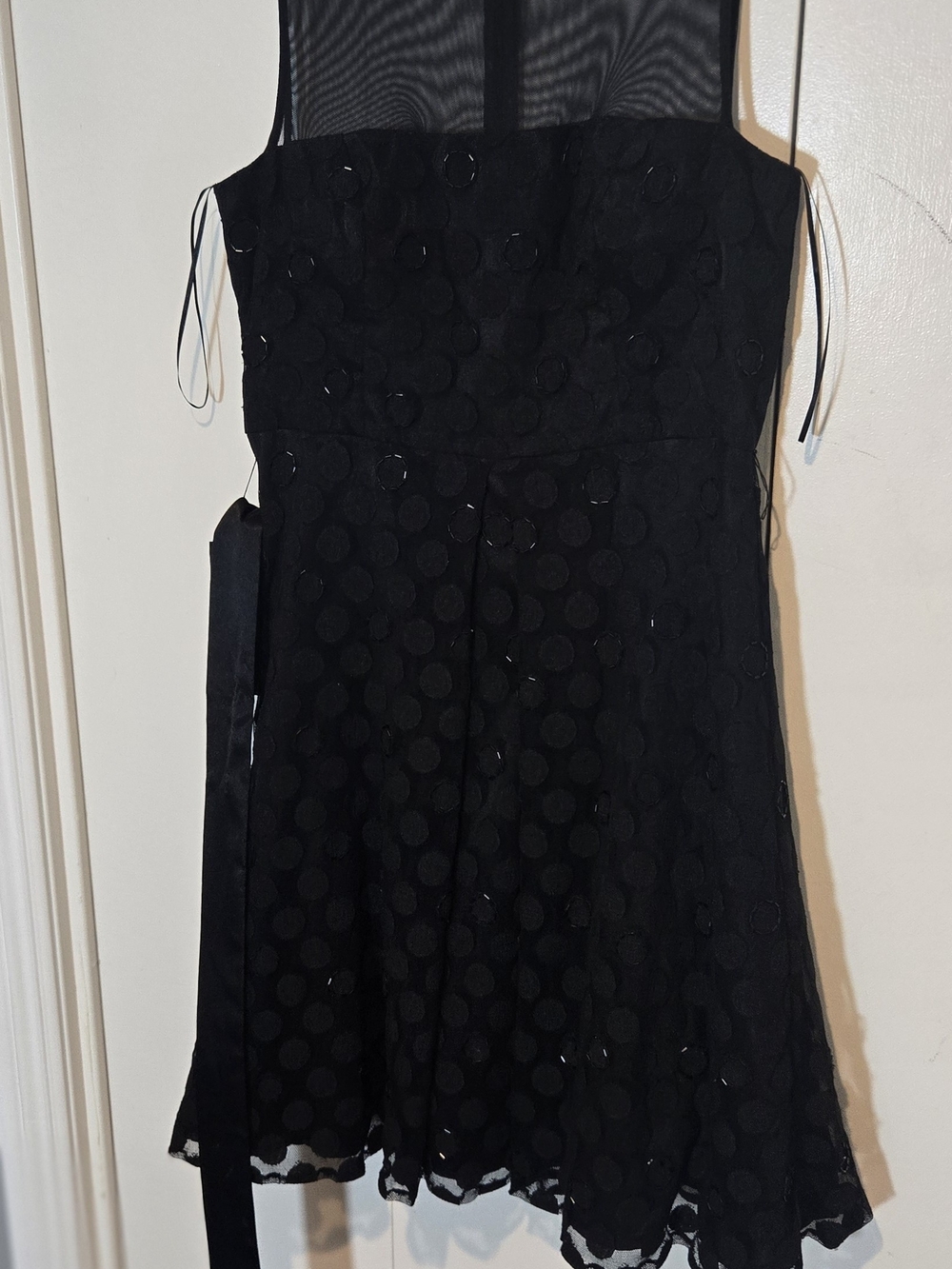 JS Boutique Black Sleeveless Polka Dot Mesh Fit-and-Flare Dress